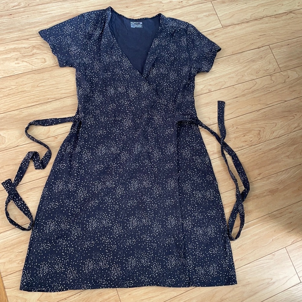 Pact Blue and White Wrap Midi Dress V-Neck Short Sleeve